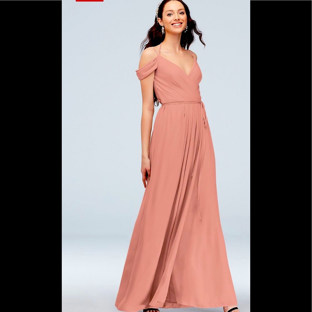 Off-the-Shoulder Georgette Wrap Bridesmaid Dress